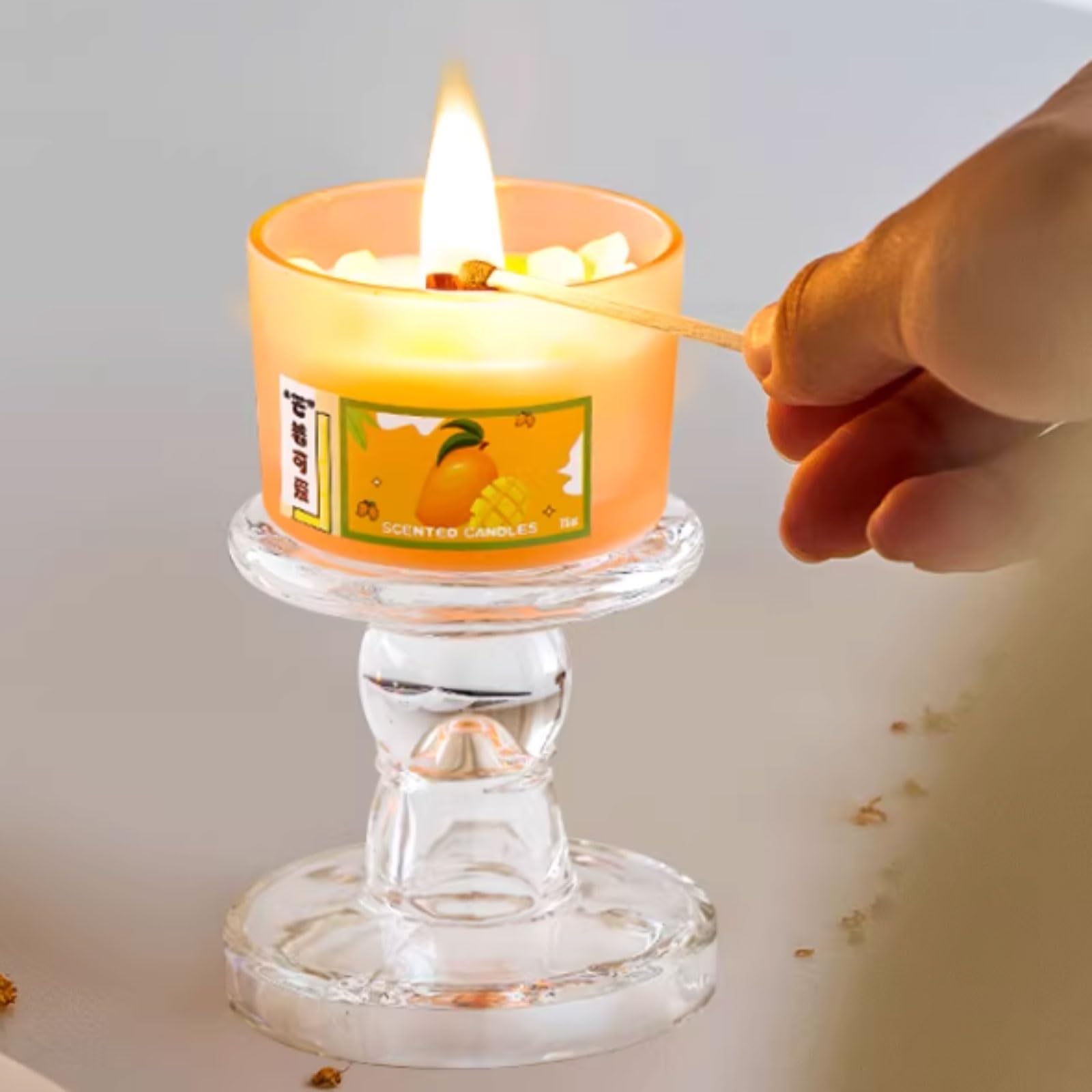 Compacto Velas de vidrio afrutadas hechas con cera de soja y aceites esenciales, vela de aromaterapia creativa, quema limpia for aliviar el estrés no es picante(Groen)