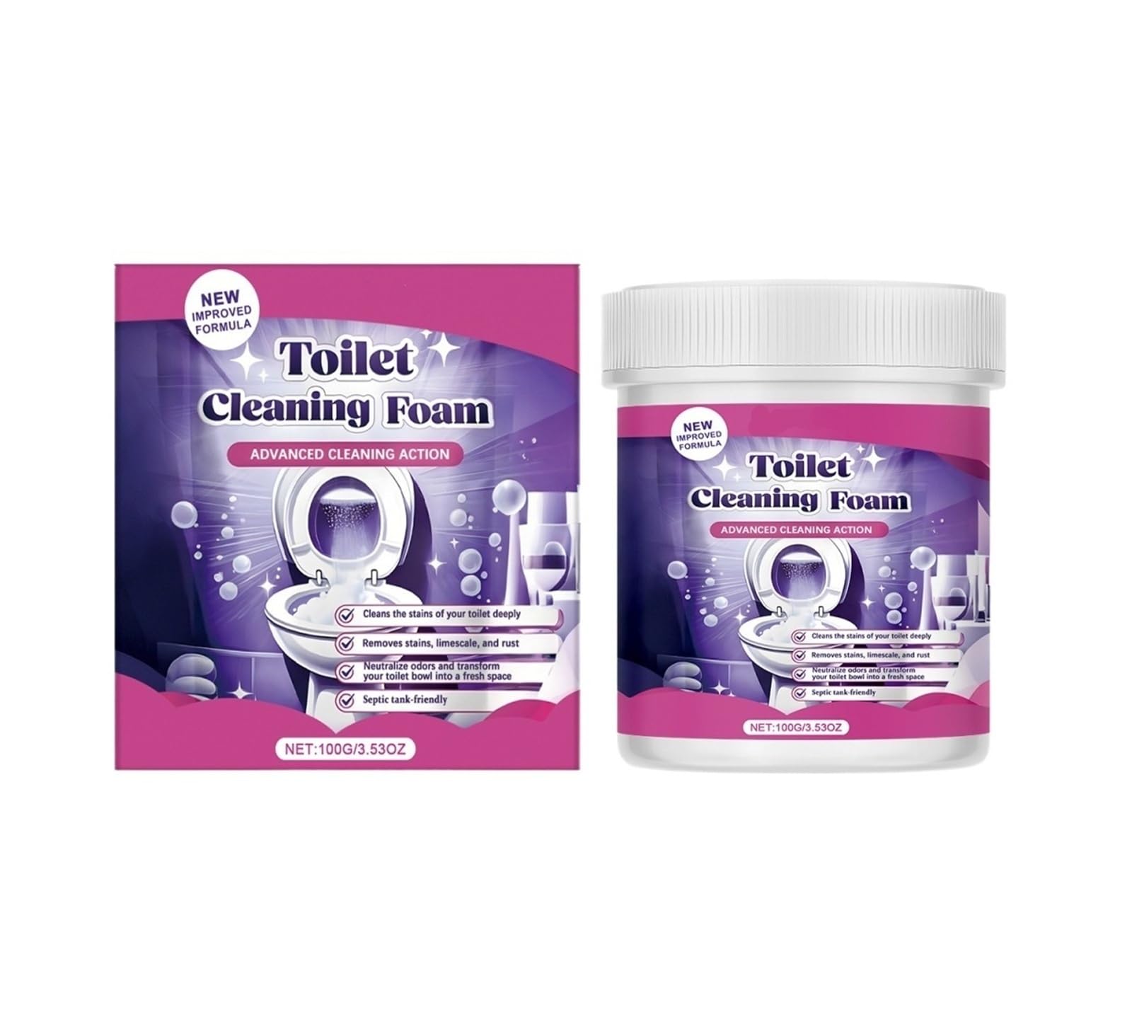 Polvo limpiador for inodoro, 100 g, elimina las manchas difíciles, elimina los olores y la cal, limpieza y cuidado del hogar(2pcs)