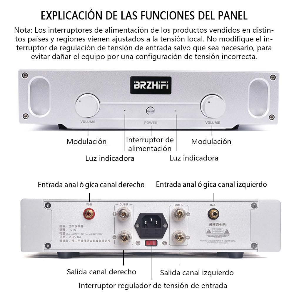 A1S Amplificador Estéreo Clase A Pura 20W x 2, 2 Canales (Plata) | Circuito clásico de referencia | Compatible con altavoces de escritorio y de estantería