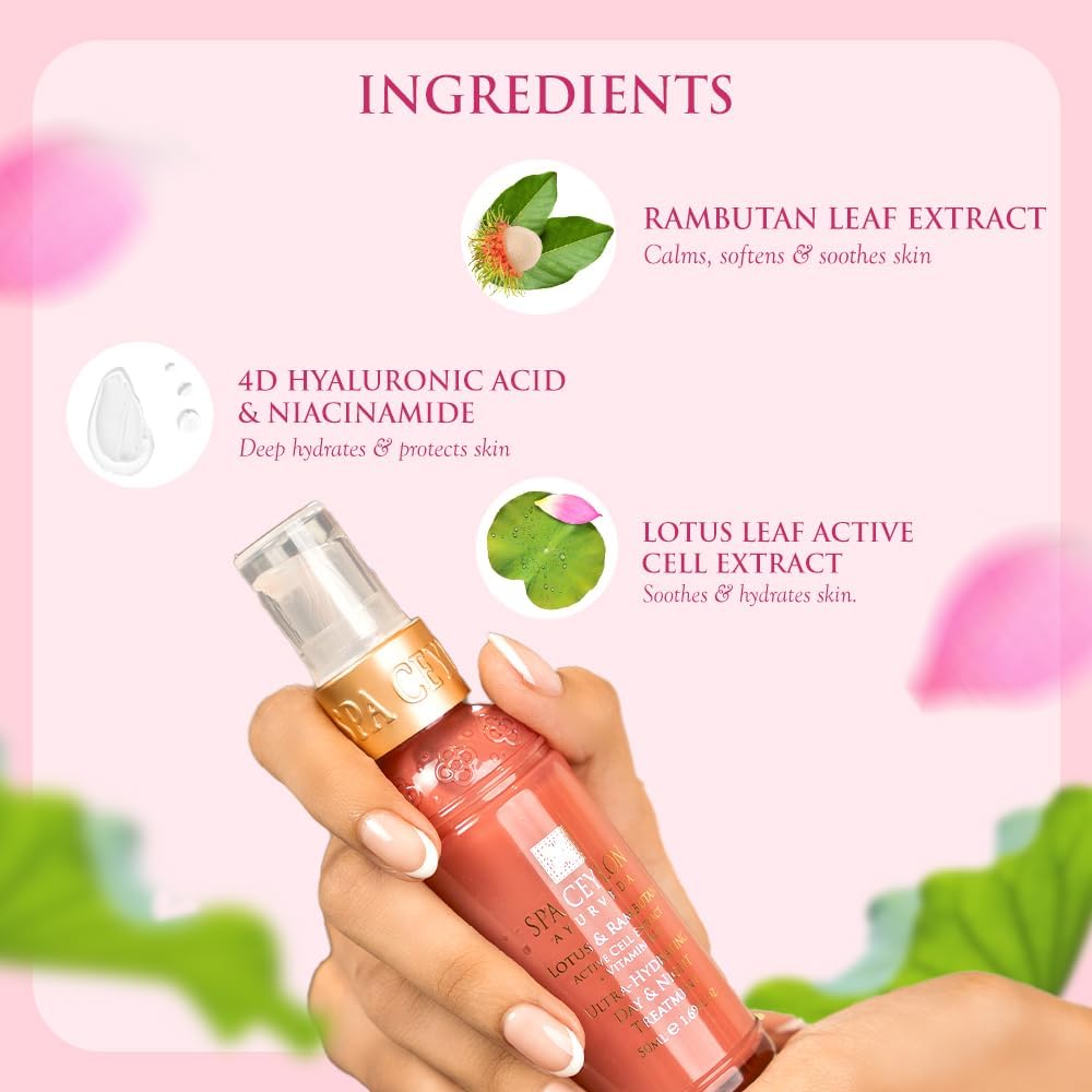 SPA CEYLON Lotus & Rambutan Ultra-Hydrating Day & Night Treatment, Natural Formula, Night Moisturizer for Face, Daily Face Moisturizer, For Sensitive Skin, 50ml - Image 5