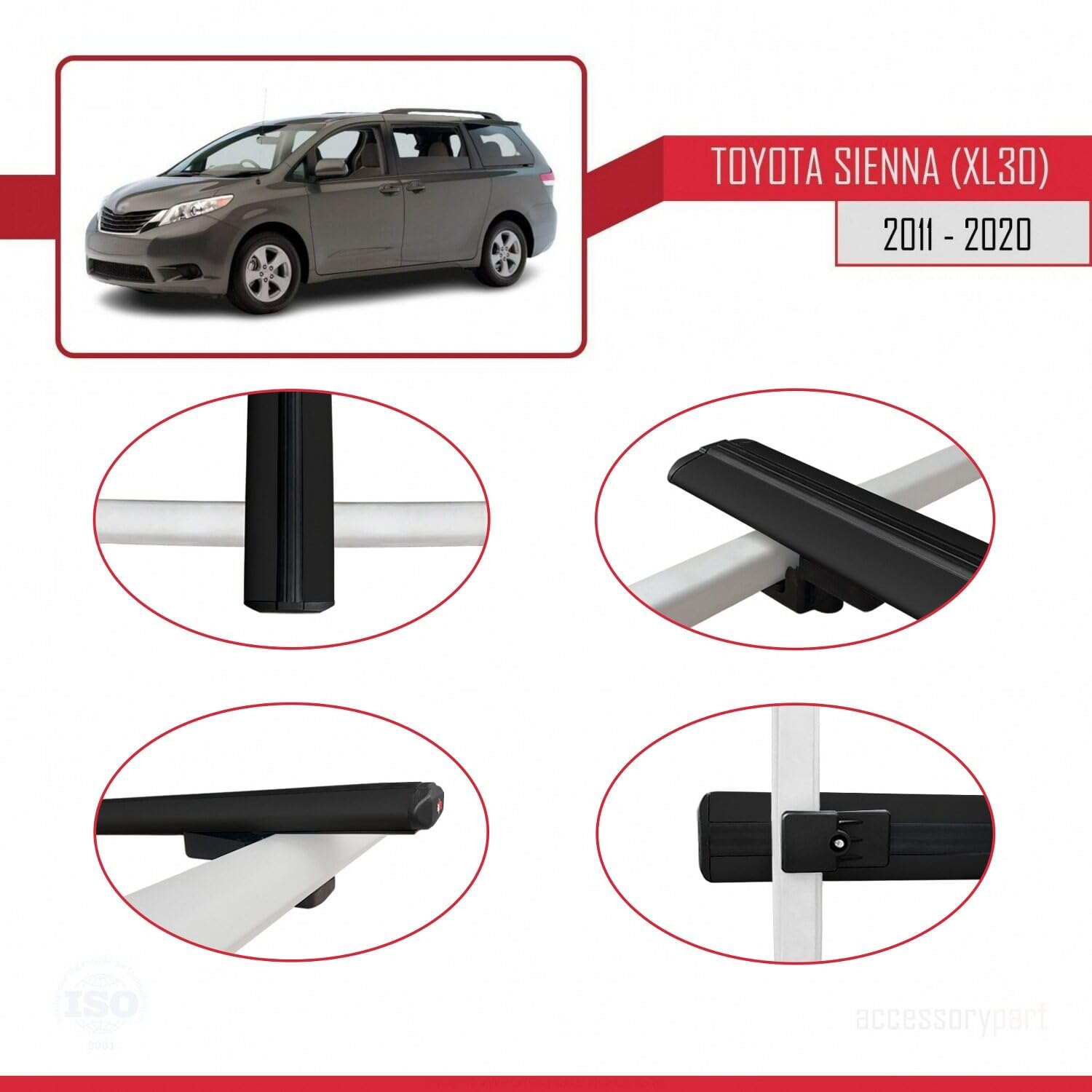 Kompatybilny z Toyota Sienna 3 (XL30) 2011-2020 BASIC Model Aluminiowy bagażnik dachowy 3 poprzeczki, czarne