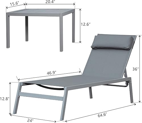 Miniatura 8 de domi outdoor living Juego de 3 sillas reclinables ajustables para patio al aire libre, para todo tipo de clima, juego de sillas reclinables de cinco