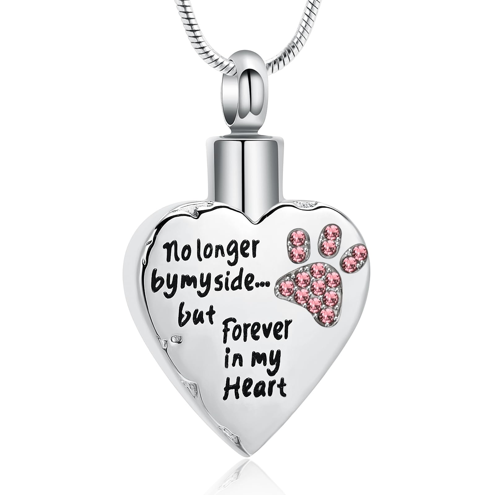 BAOWIQI No Longer by My Side,But Forever in My Heart Carved Locket Cremation Urn Necklace for Pet Dog Cats Pink