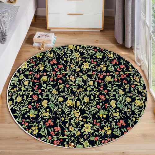 Tapis rond fleurs 60cm lavable en machine et antidérapant chic