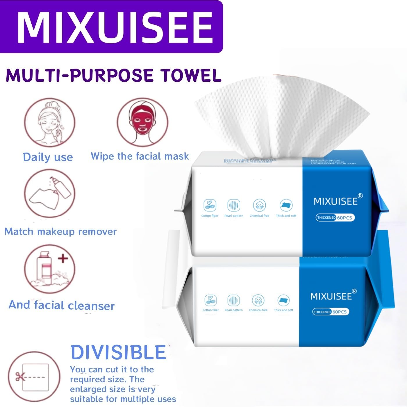Disposable face towel,MIXUISEE thick and soft face towels,100% cotton face towels,super thick 130%. Suitable for makeup removal and cleansing and applicable to sensitive skin. (360 pieces) - Image 2