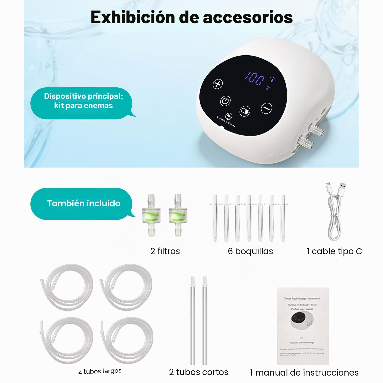 Kit de Enema Eléctrico, Enemas para Limpieza de Colon Hombres Mujeres, Kit de Café Enema Orgánico, Control de Velocidad de Flujo de Agua 100 Niveles con Pantalla LCD, Ducha Anal con Presión
