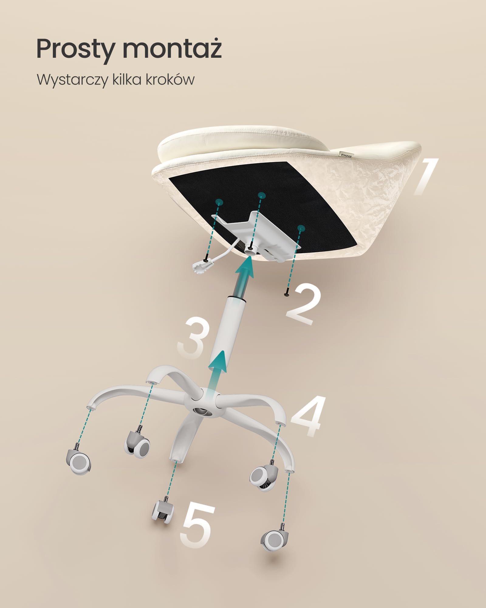 SONGMICS Krzesło biurowe, krzesło obrotowe, krzesło biurkowe, aksamitny przód, piankowa wyściółka, regulowana wysokość, do domowego biura, gabinetu, sypialni, Cloud White OBG020WD02