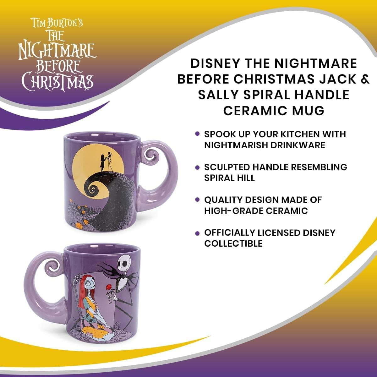 Nightmare Before Christmas Disney The Jack & Sally Spiral Handle Ceramic Mug | BPA-Free Large Coffee Cup For Beverages, Home & Kitchen Essentials | Halloween Gifts and Collectibles | Holds 20 Ounces - Image 7