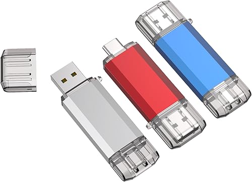 Miniatura 8 de RAOYI Paquete de 2 unidades flash USB C de 128 GB, 2 en 1 USB 3.0 tipo C Dual OTG Metal Thumb Drive Jump Drive con llavero adecuado para teléfonos