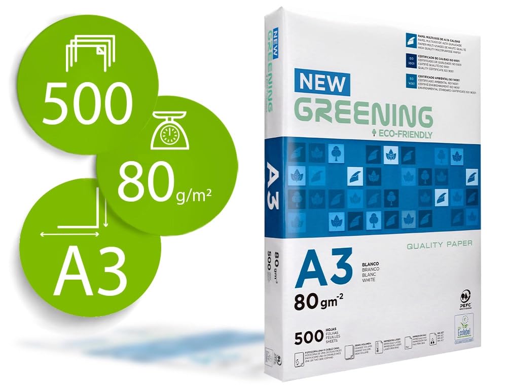 Greening FSC - Papel Universal A3, 80 g/m², 2500 hojas. 163729