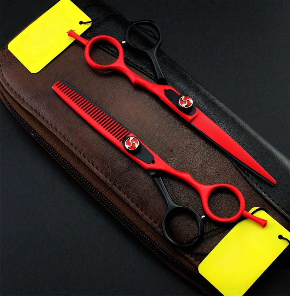 Black and Red 6.0-Inch Barber Scissors, Hair Cutting Shears Kit, Made of Stainless Steel, Durable and Resistant to Wear, for Cutting and Styling Hair