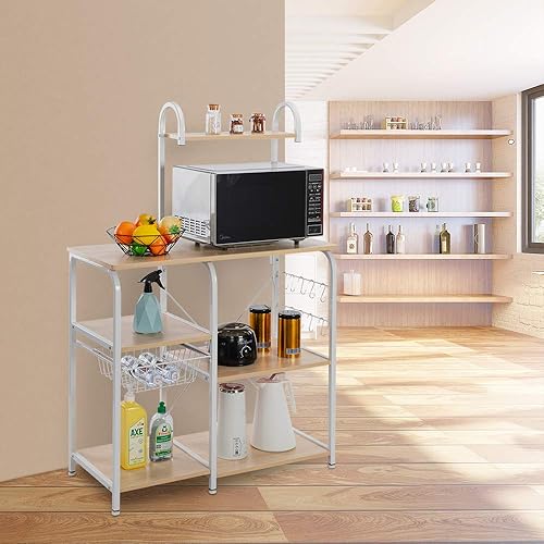 Miniatura 5 de Estante de cocina para panadero, estante de almacenamiento para microondas, estante de 4 niveles y 3 niveles para estante de especias, estación de