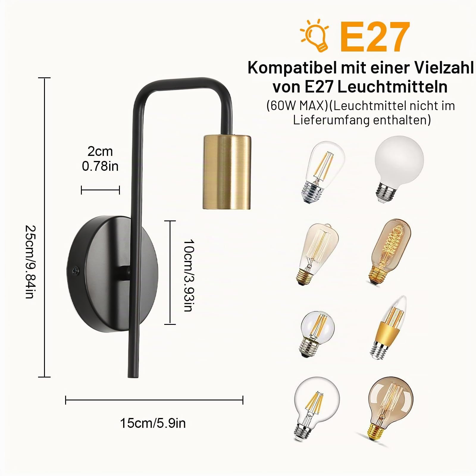 Osairous Wandleuchte Innen 4 Stücke, Industrielle Wandlampe aus Eisen, Retro Wandbeleuchtung für Schlafzimmer, Treppe, Bar, IP20, E27, Schwarz, Max 40W, Ohne Glühbirne