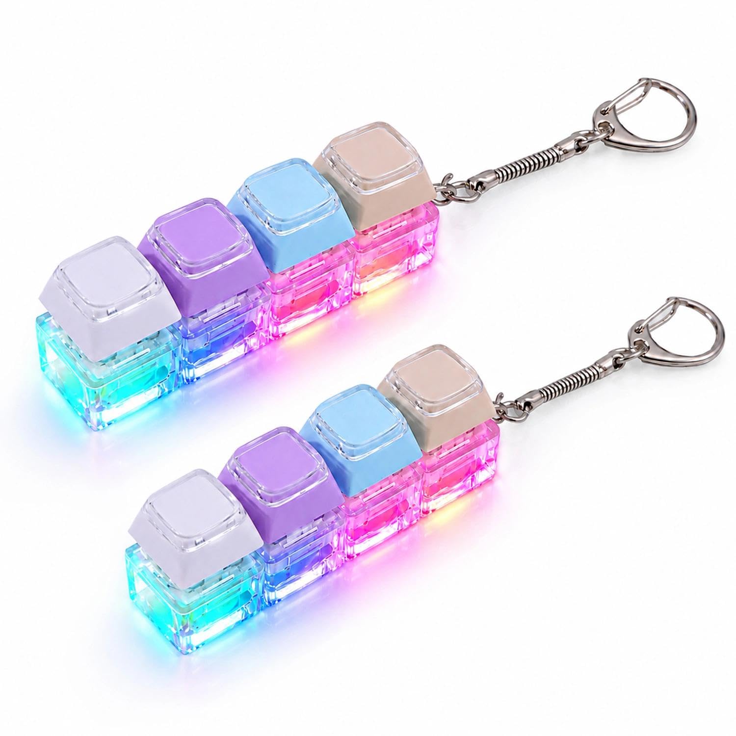 2PCS Light Up Fidget Keyboard, Keyboard Fidget with Keychain for Stress Relief, Funny Fidget Keyboard Clicker for Adults Home School Office Daily Use