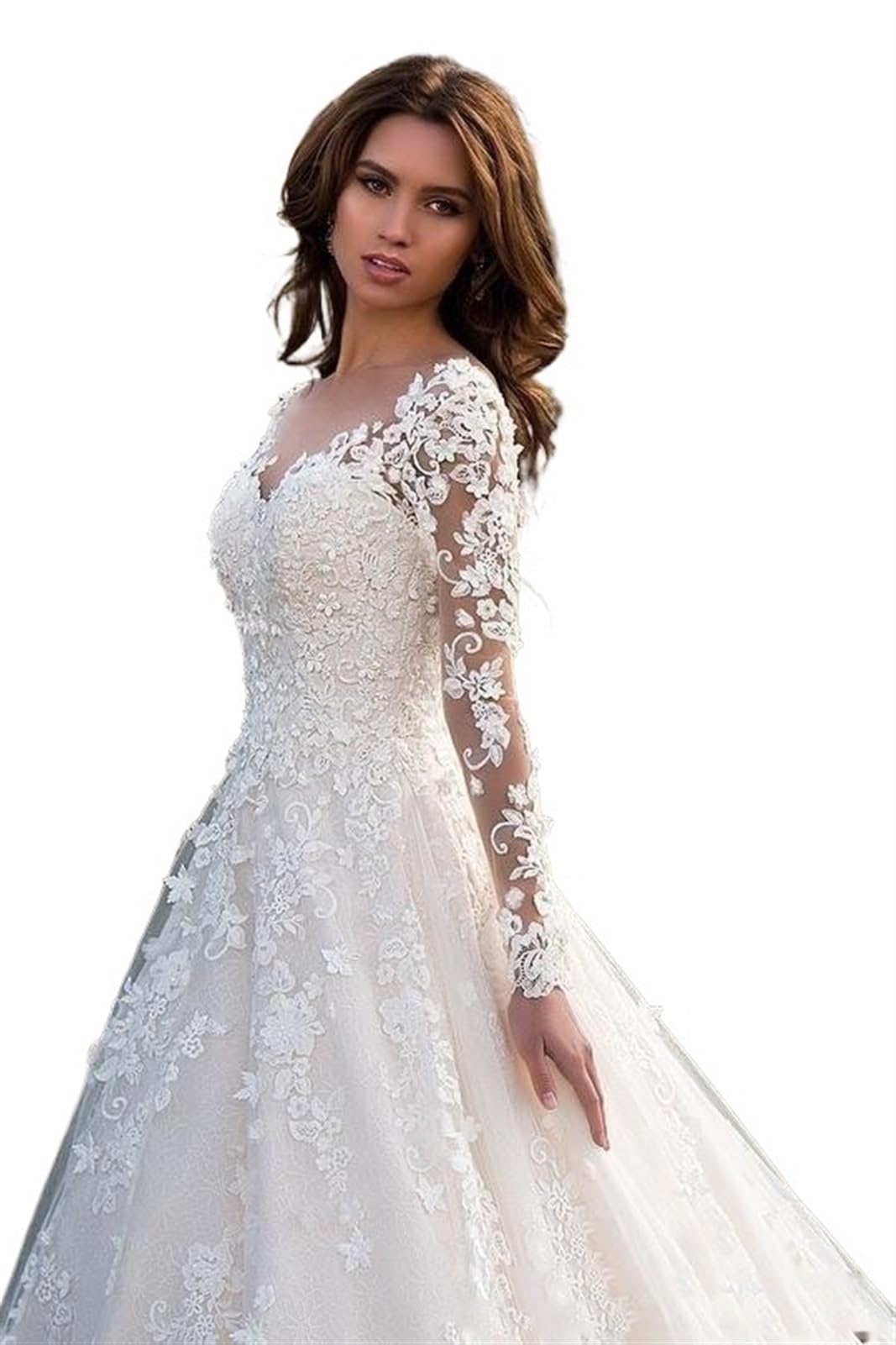 Robe de mariée Blanche à Manches Longues en Dentelle for Femme