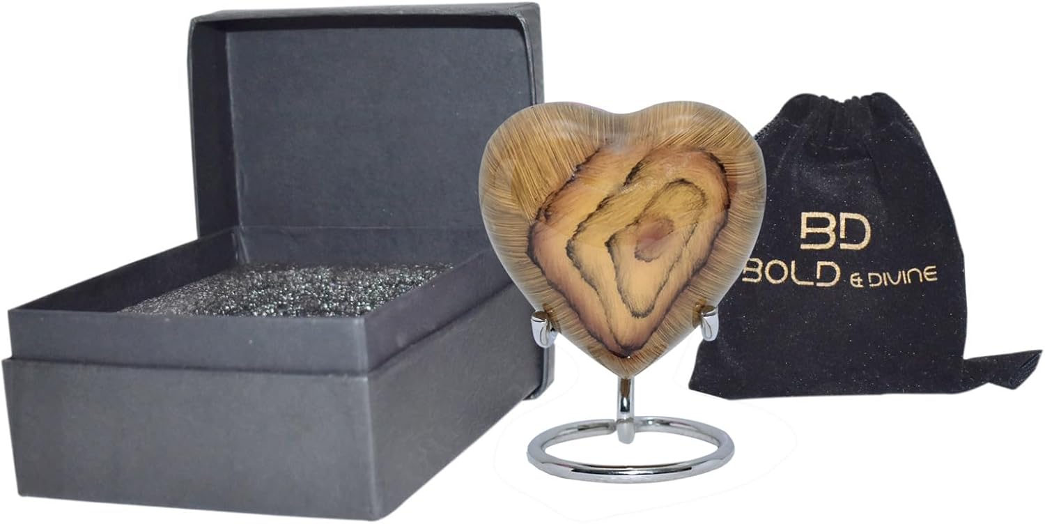 BOLD & DIVINE Wooden Textured Theme Keepsake Urn | Human Ashes Memorial Urn, Burial, Funeral Cremation Urns (Teak Root Wood, Heart Shape) - Image 7