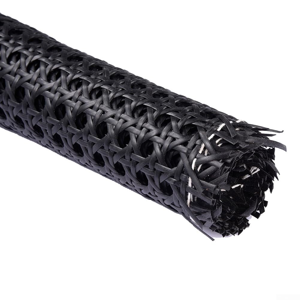 Rollo de malla de ratán negro, rollo de malla de mimbre de caña de plástico, material de caña de cincha, rollo de caña tejida para muebles, silla, gabinete, techo, cesta