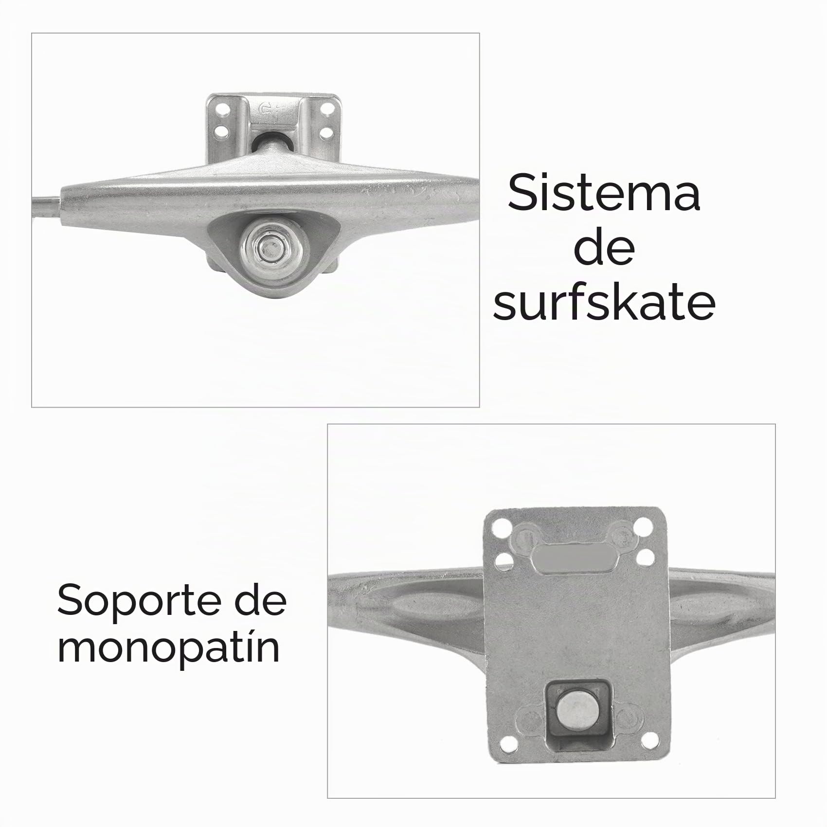 Meraki Land Surfing Eje de monopatín, Eje de Surf para YOW S6 Red Spring Bridge Longboard Skateboard Trucks Adaptador, Juego de Sellos Plateados