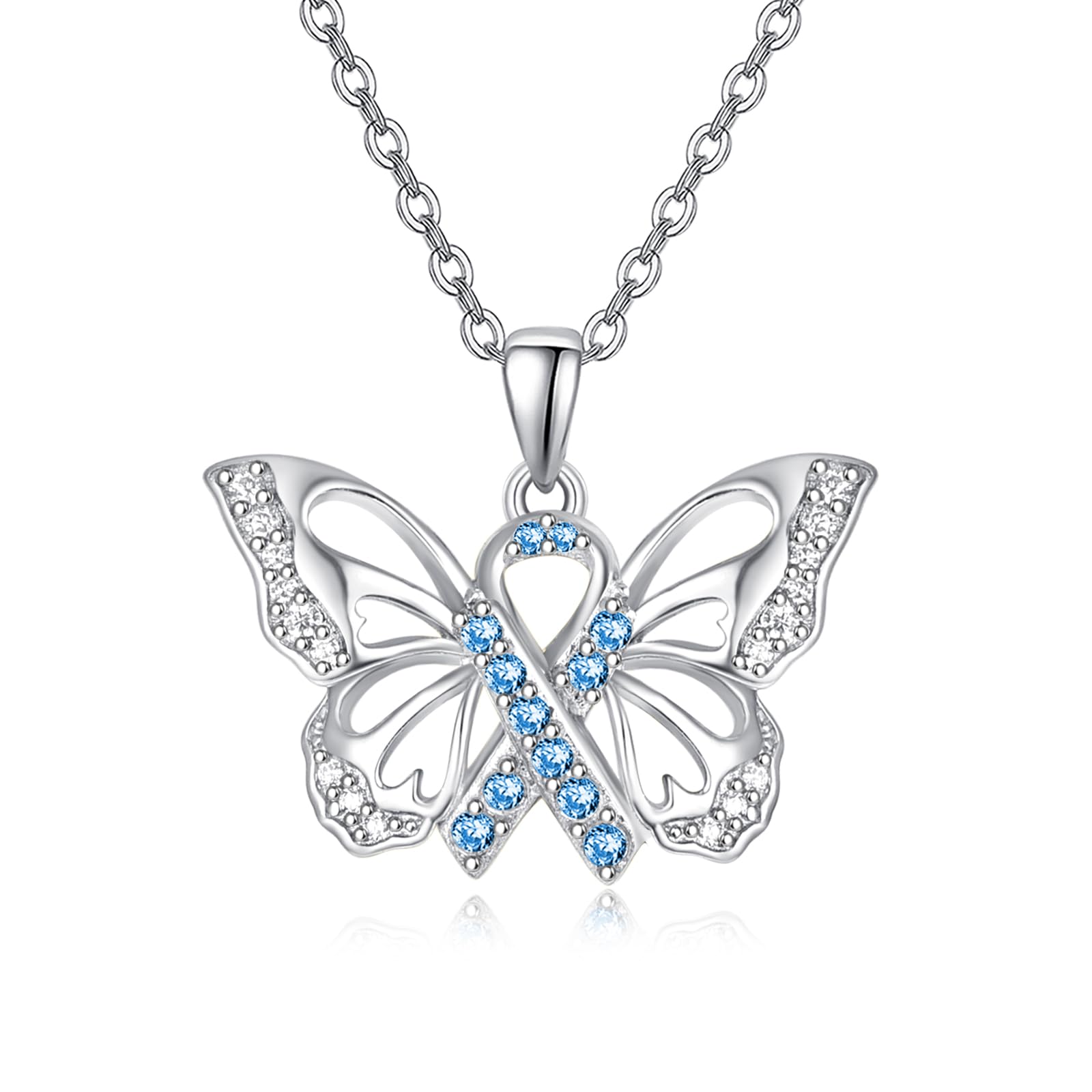 TANGPOET Cancer Miscarriage Necklace Gifts for Women 925 Sterling Silver PTSD Awareness Butterfly Pendant Necklace Jewelry Strength Inspirational