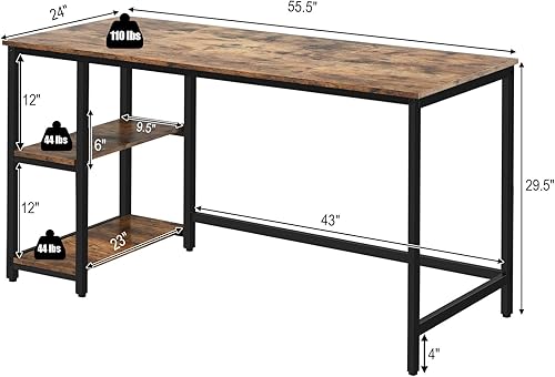 Miniatura 3 de Tangkula Escritorio para computadora de oficina en casa con 2 estantes de almacenamiento, escritorio de estudio industrial, estación de trabajo,