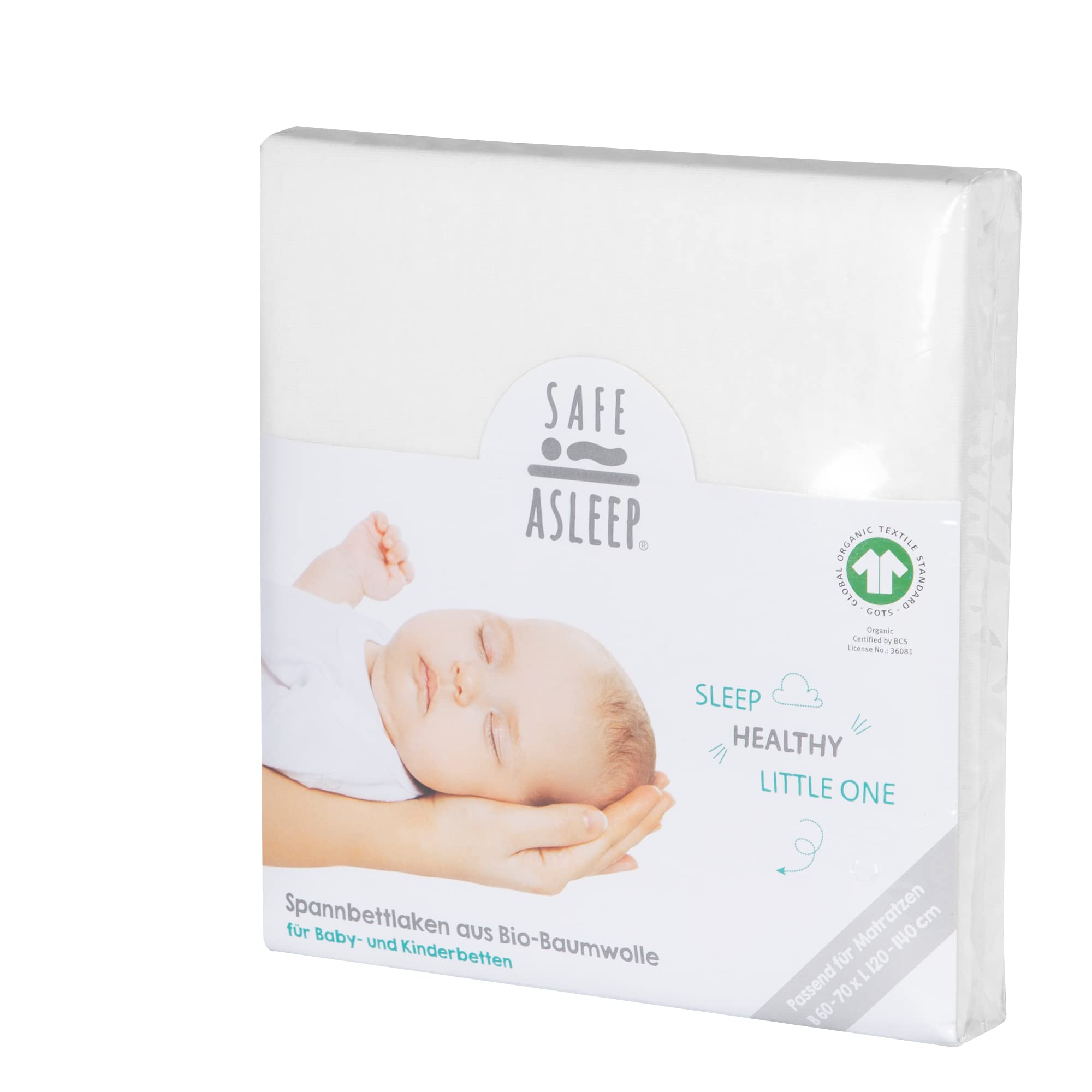 roba Prześcieradło z gumką safe asleep 60 x 120-70 x 140 - Prześcieradło do dziecięcych materacy - Bawełna organiczna - Certyfikaty GOTS i Oeko-Tex Standard 100 - Biały