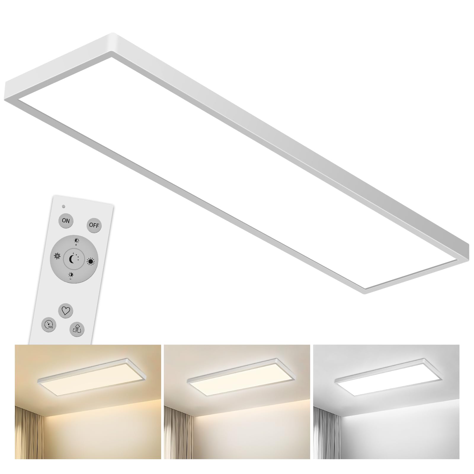 LED Deckenleuchte, 4000LM 40W Deckenlampe mit Fernbedienung Dimmbar 80x25cm | Küchenlampe Dimmbar 3000K-6500K, LED Panel Leuchten Deckenlampe mit Backlight für Wohnzimmer Schlafzimmer Badezimmer Weiß