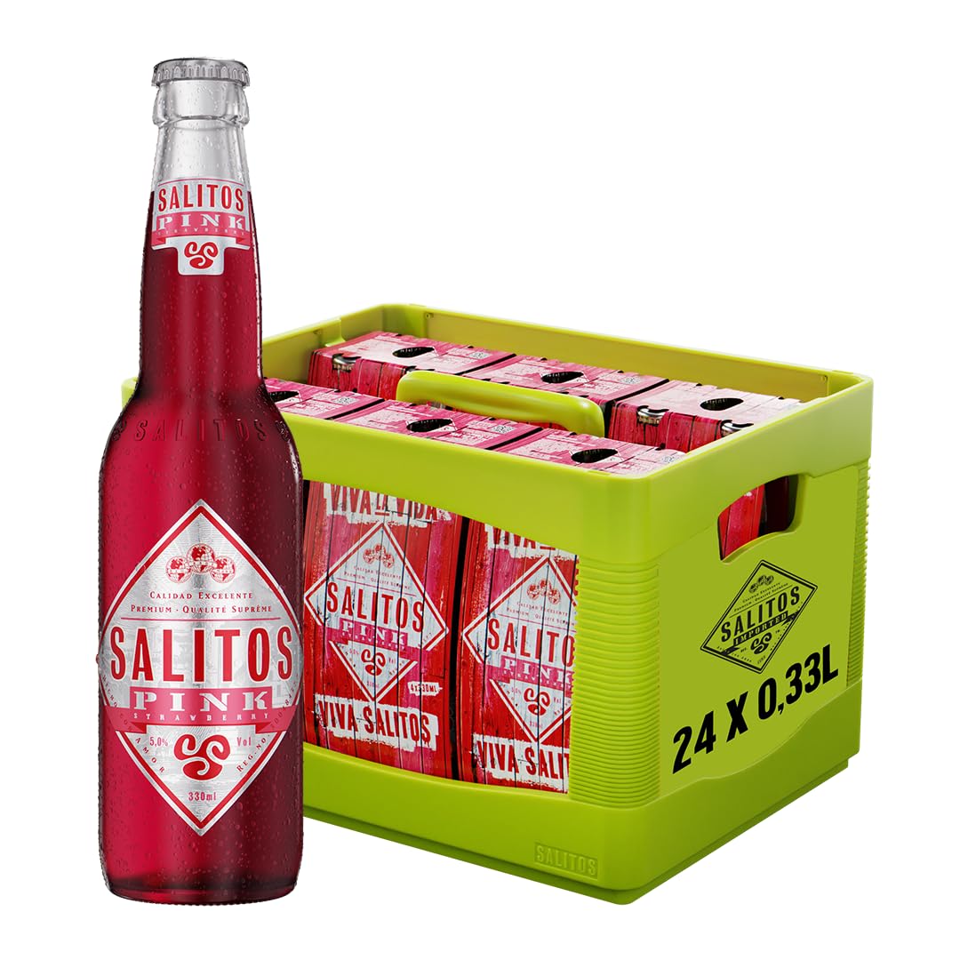 SALITOS PINK, 24 x 0,33l Glas Mehrwegflaschen im Kasten, enthält 6 x 4er Pack, Erdbeer-Mixgetränk mit fruchtigem Geschmack & prickelnde Kohlensäure, 5,0% Vol. – erfrischend leichter Sommerdrink
