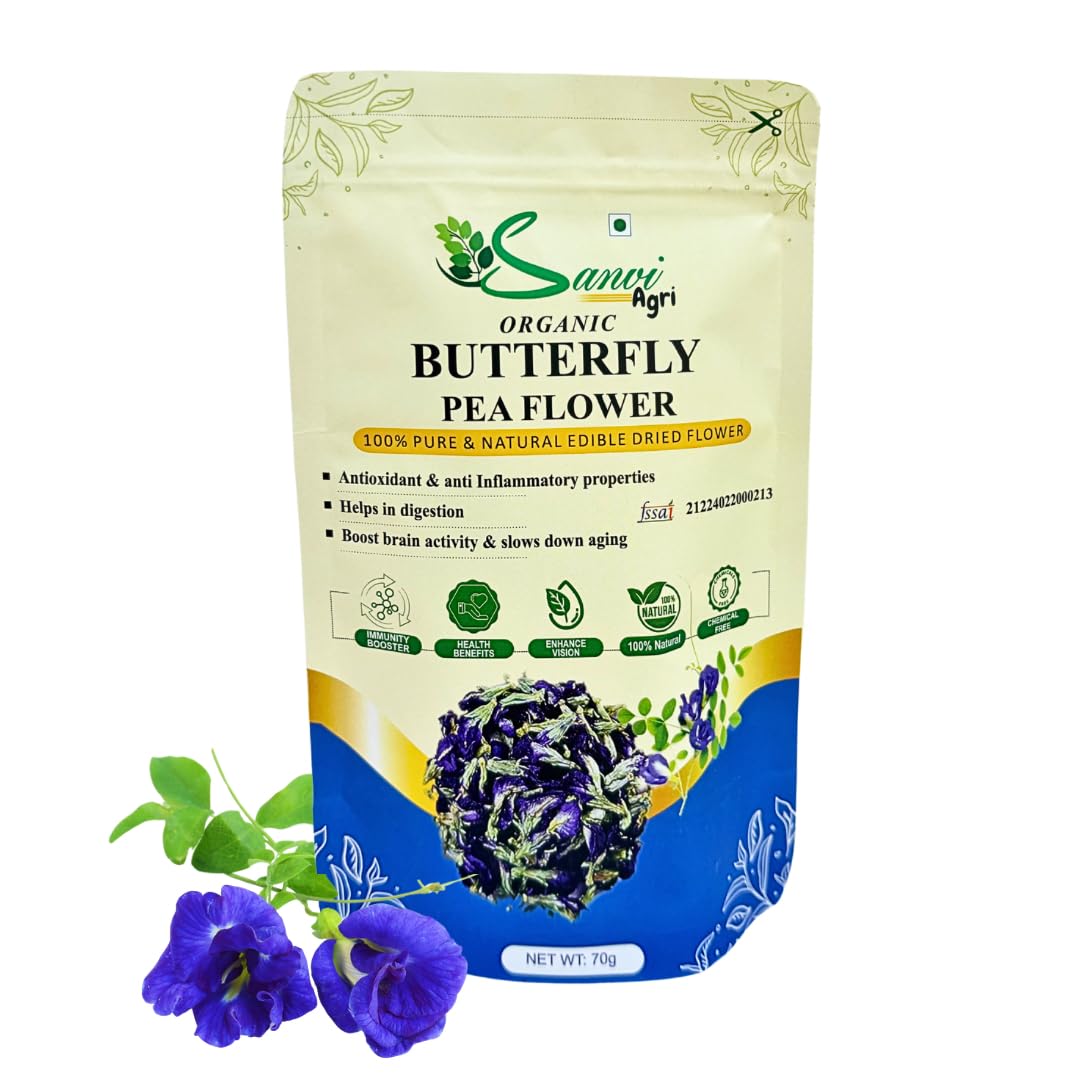 Sanvi Agri Butterfly Pea Flower (70g), Natural Blue Colour, Dried Flowers, Edible Flowers-image-37