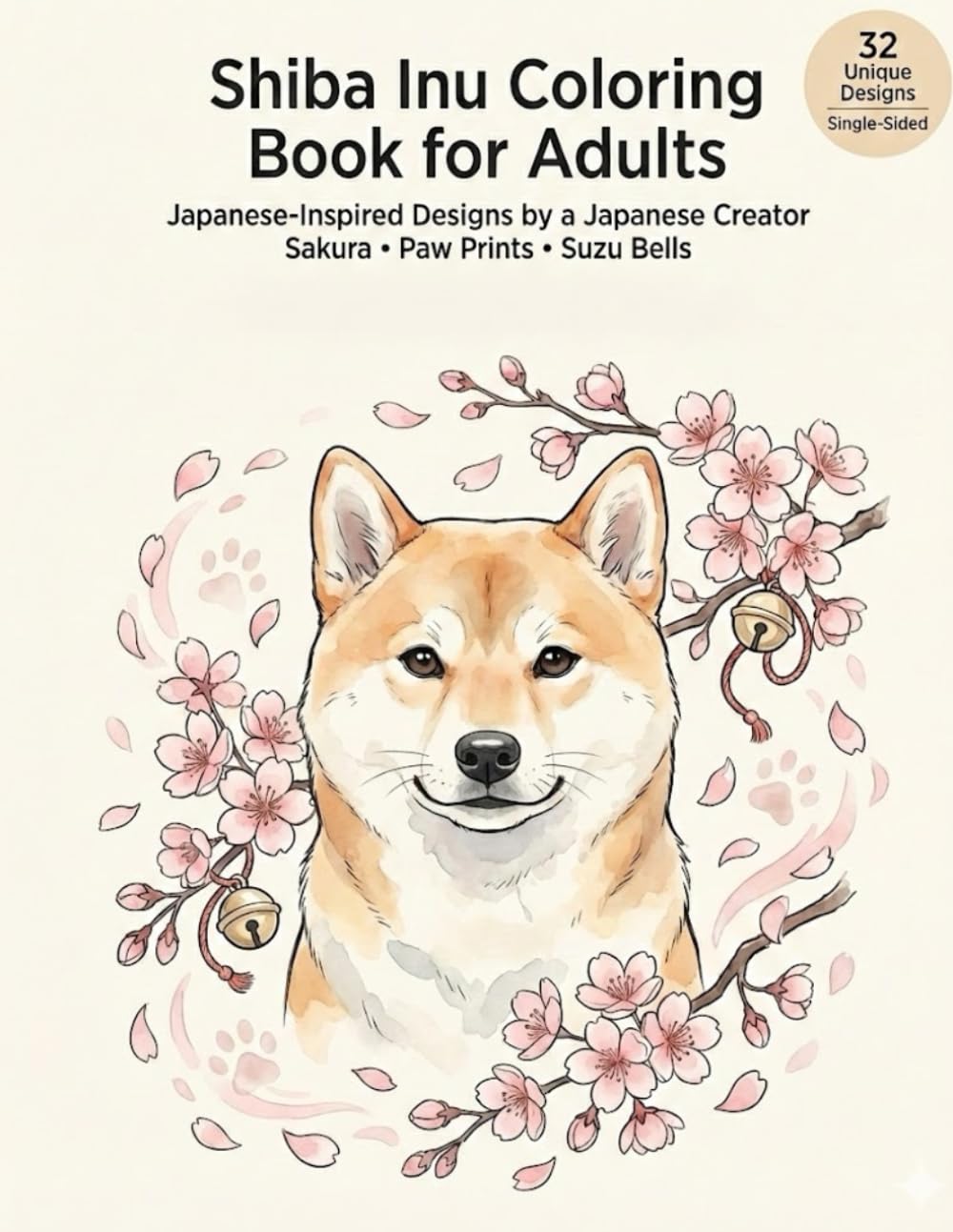 Shiba Inu Coloring Book for Adults: Japanese-Inspired Designs by a Japanese Creator — Sakura, Paw Prints & Suzu Bells (8.5" x 11")