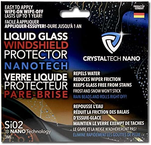 CRYSTALTECH NANO Liquid Glass Windshield Protector Wipes | Rain Water Beads and Rolls Off | Coating Treatment to Dispel Ice, Snow and Road Grime | Automotive Safety Product to Improve Visibility