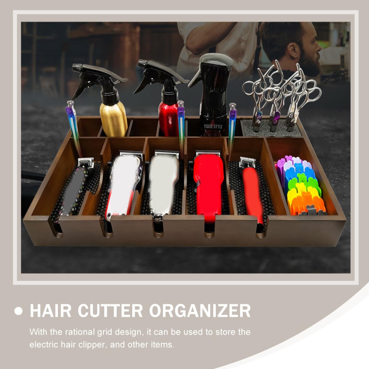 Porte-outils de Coiffure en Bois, Rangement Salon de Coiffure | Plateau à Grille Rationnelle, Grosse Capacité, Finition Soignée pour Salon de Coiffure