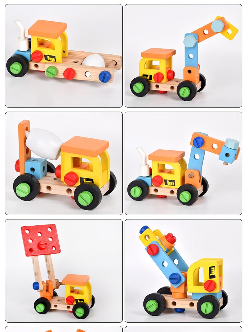 Kibi - Caja de herramientas, juego de juguete educativo para niños, construcción de madera con herramientas, kit de montaje con tornillos y tuercas, juego de juguete educativo para niños (vehículos)