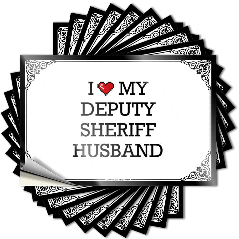 I Love My Deputy Sheriff Husband Patio Decorations Outdoor Square - Sticker Bottle Waterproof Decal(12X18CM)