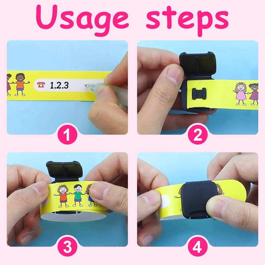 EIH Bracelet Enfant Securite,16 Pack Bracelet Identification Enfant,Réutilisable,Étanche,pour Le Bébé D'enfant en Bas âge de Filles de Garçons