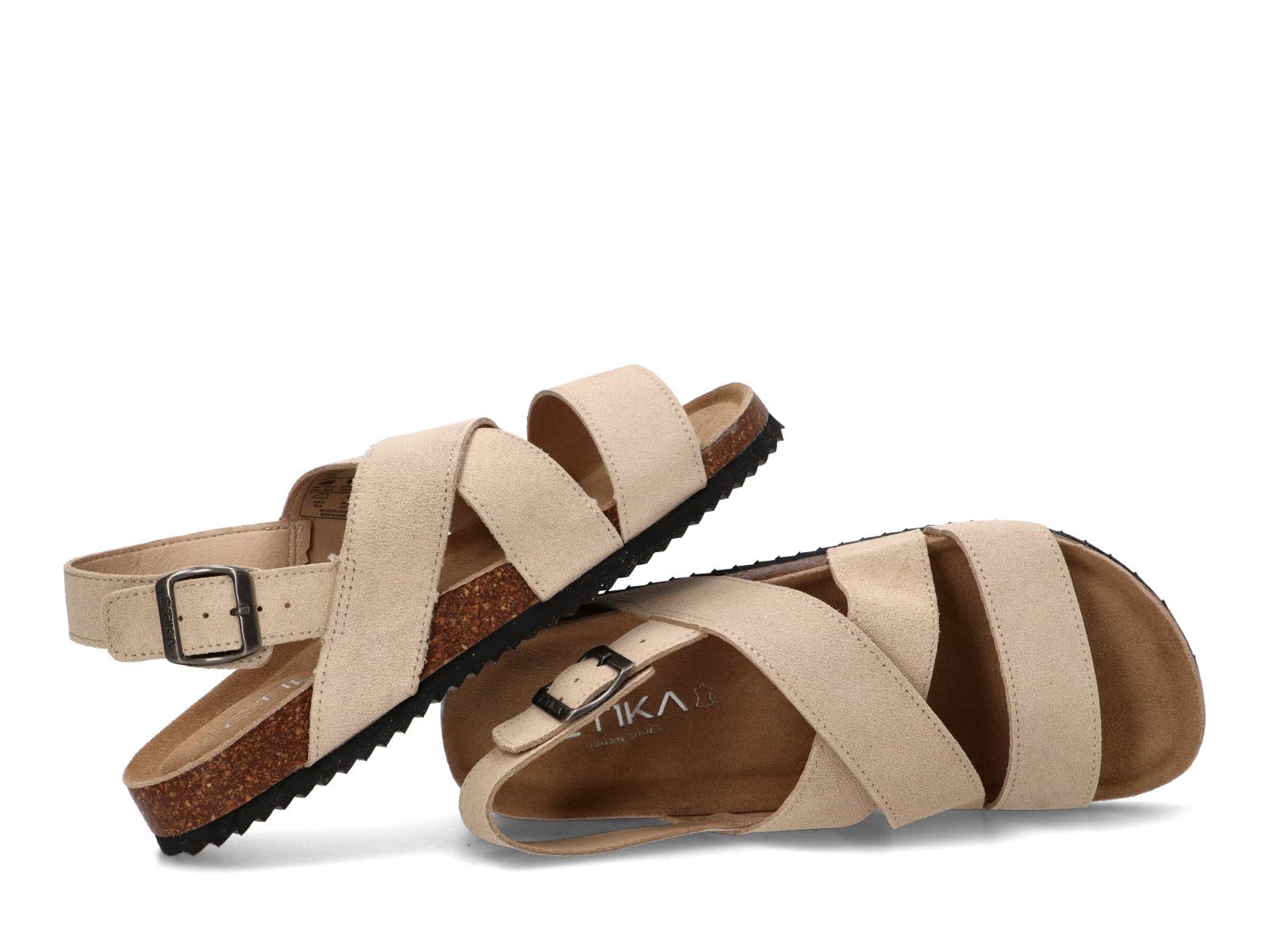 Etika Sandalias Bio de Piel para Hombre, Calzado Plano con Tiras Cruzadas y Planta Anatómica Efecto Corcho, Suela Dentada, 812146