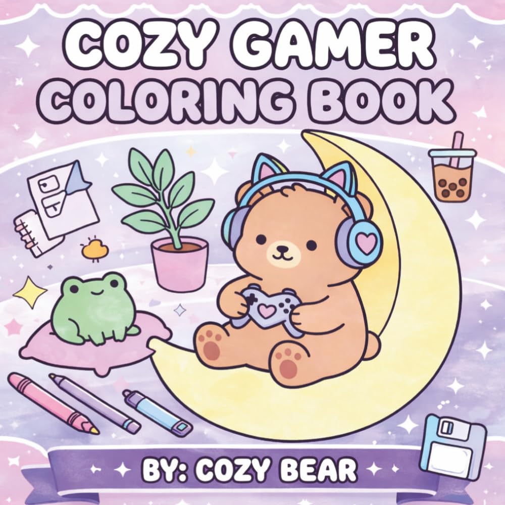 Cozy Gamer Setup Coloring Book for Adults: 73 Pages of Cute Gaming Rooms, Relaxing Desk Setups, and Big Bold and Easy Designs for Stress Relief and ... (Cozy Bear Bold & Easy Coloring Book Series)