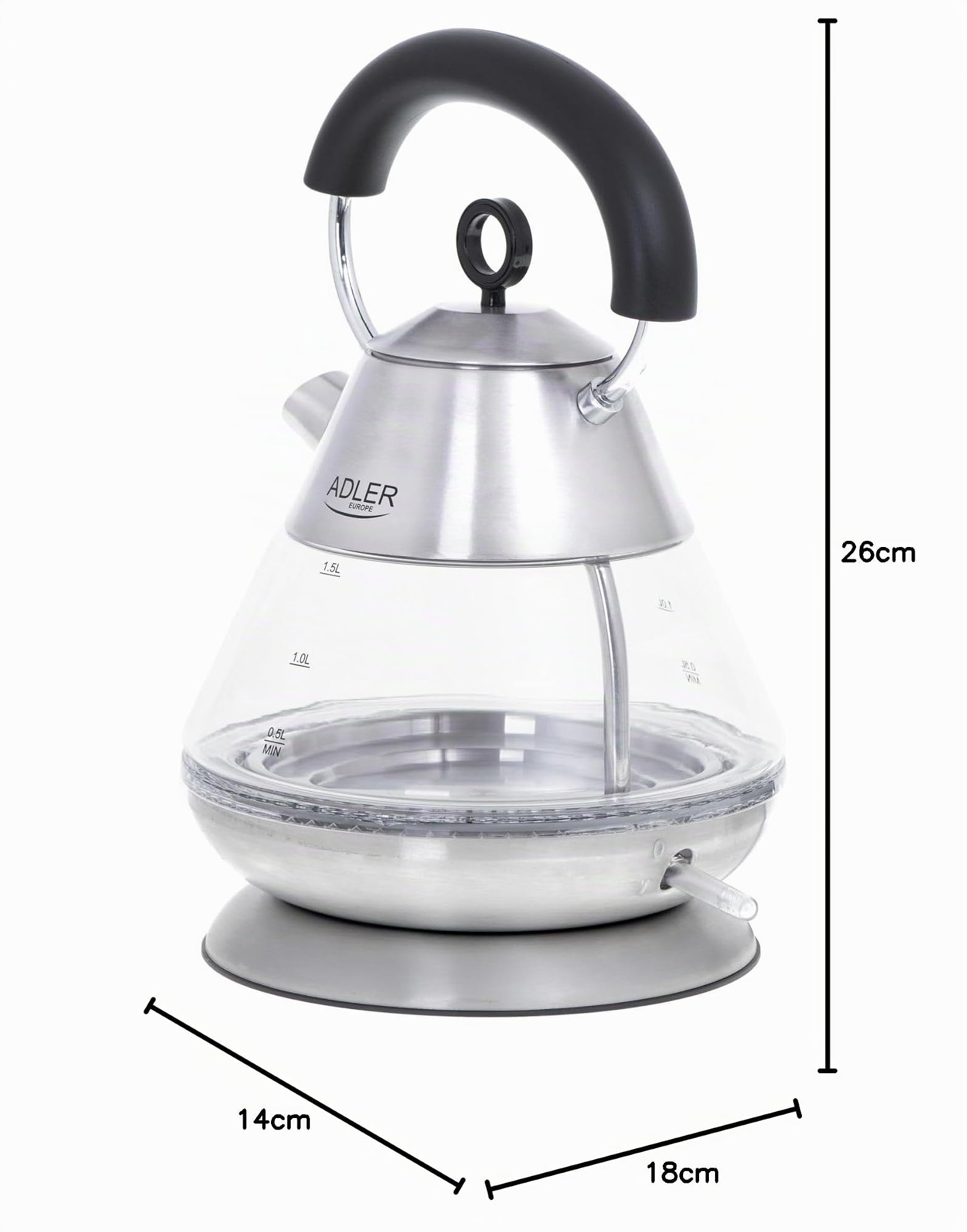 Adler AD 1282 Hervidora de Agua 1,5 l, con sistema de seguridad STRIX, 2200 W