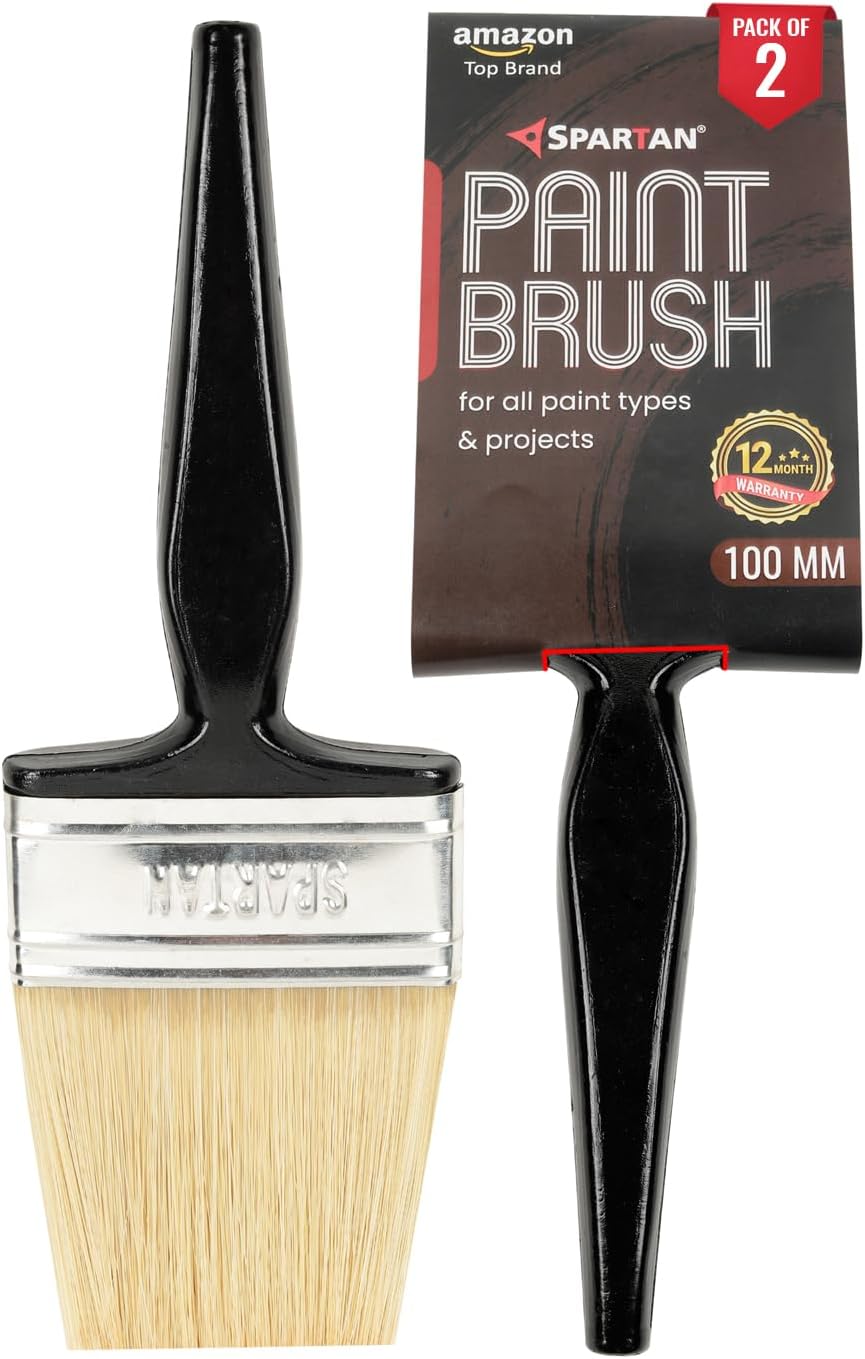 - Spartan Wall Paint Brush, Nylon/Polyster Blend Double Thickness, Triple Boiled Bristles Paint Brush, Woden Handle, 100MM Long Bristle (Set of 2, Black)