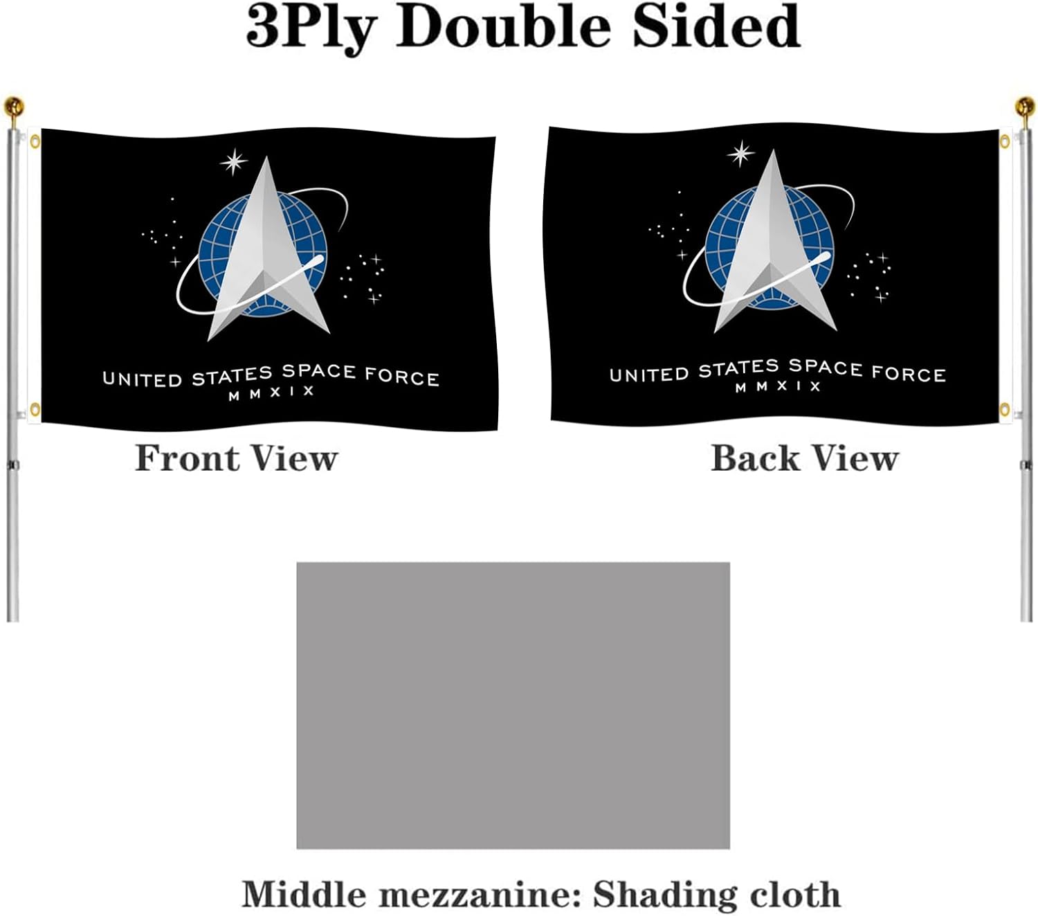 Double Sided US Space Force Military Flag 4x6 Outdoor- UV Fade Resistant United States Space Force Flags with 2 Grommets