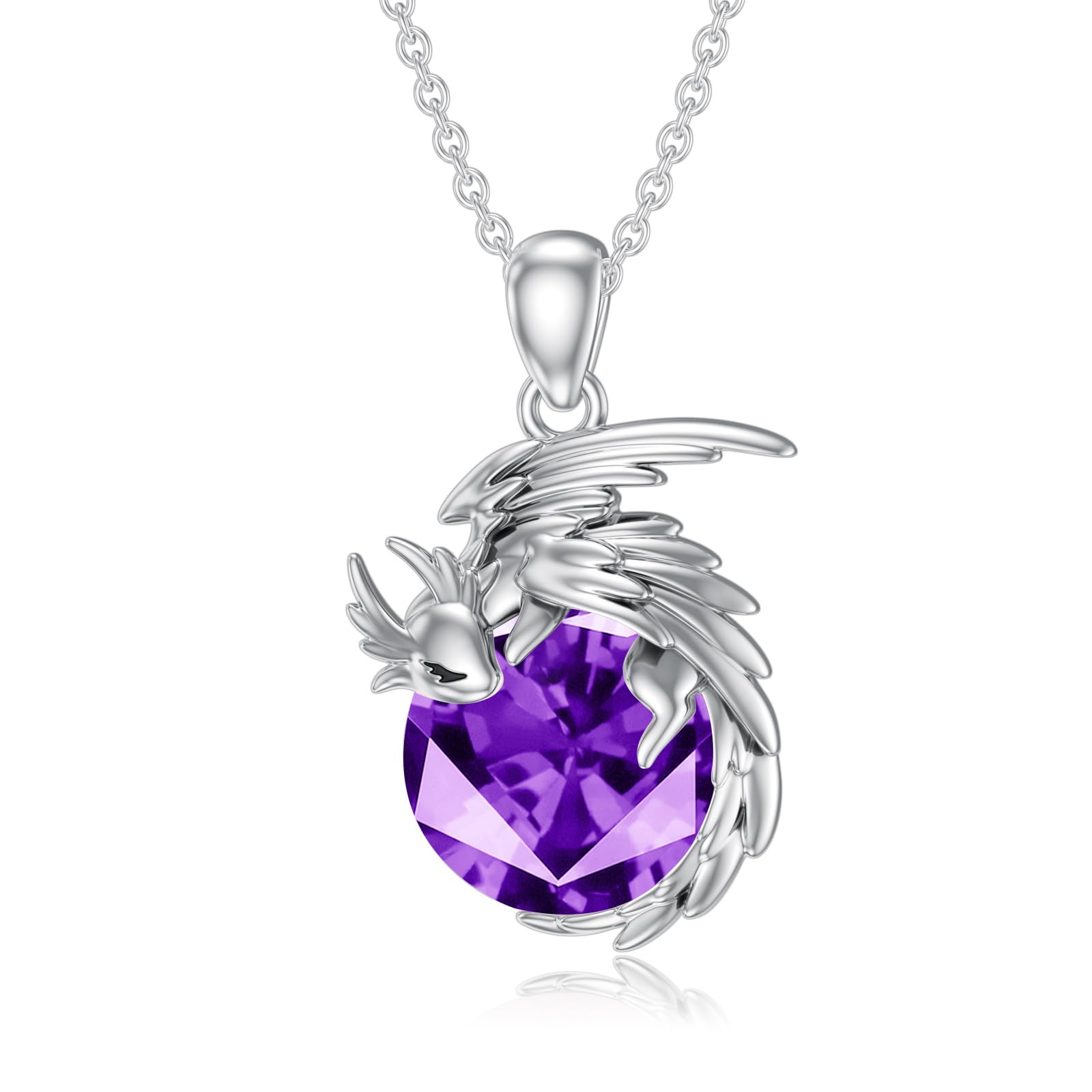 925 Sterling Silber Drachen Kette für Damen Rosenquarz/Mondstein/Geburtsstein und Drachen Anhänger Kette Silber Drachen Halskette Drachen Schmuck Geschenk für Drachenliebhaberin