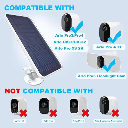 Miniatura 2 de Cargador de panel solar para cámara Arlo Pro 4, Ultra 2, Pro 5S 2K, Pro 3, Ultra 2 XL, Pro 4 XL - con cable magnético de 13 pies, montaje de