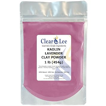 ClearLee Kaolin Lavender Clay Cosmetic Grade Powder - 100% Pure Natural Powder - Great For Skin Detox, Rejuvenation, and More - Heal Damaged Skin - DIY Clay Face Mask 1 lb