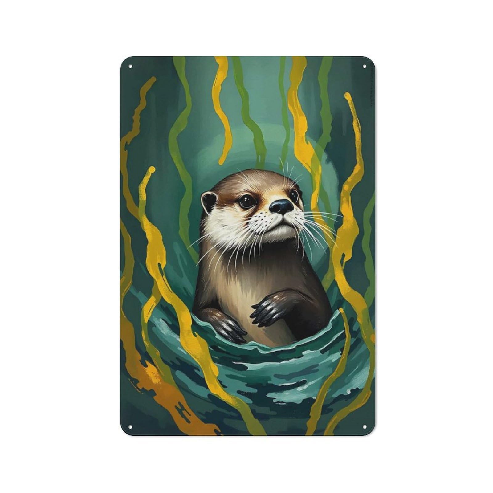 Junmoney Otter In Seaweed For Bar Or Restaurant, Retro Metal Plaque 30X20cm, A Decorative Christmas Gift For Hospitality Decor Collectors