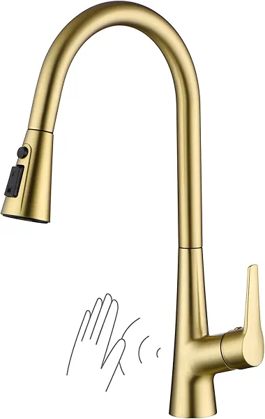 sumerain Touchless Pull Down Kitchen Faucet Brushed Gold Hands-Free Motion Sensor Kitchen Sink Faucet Single Handle