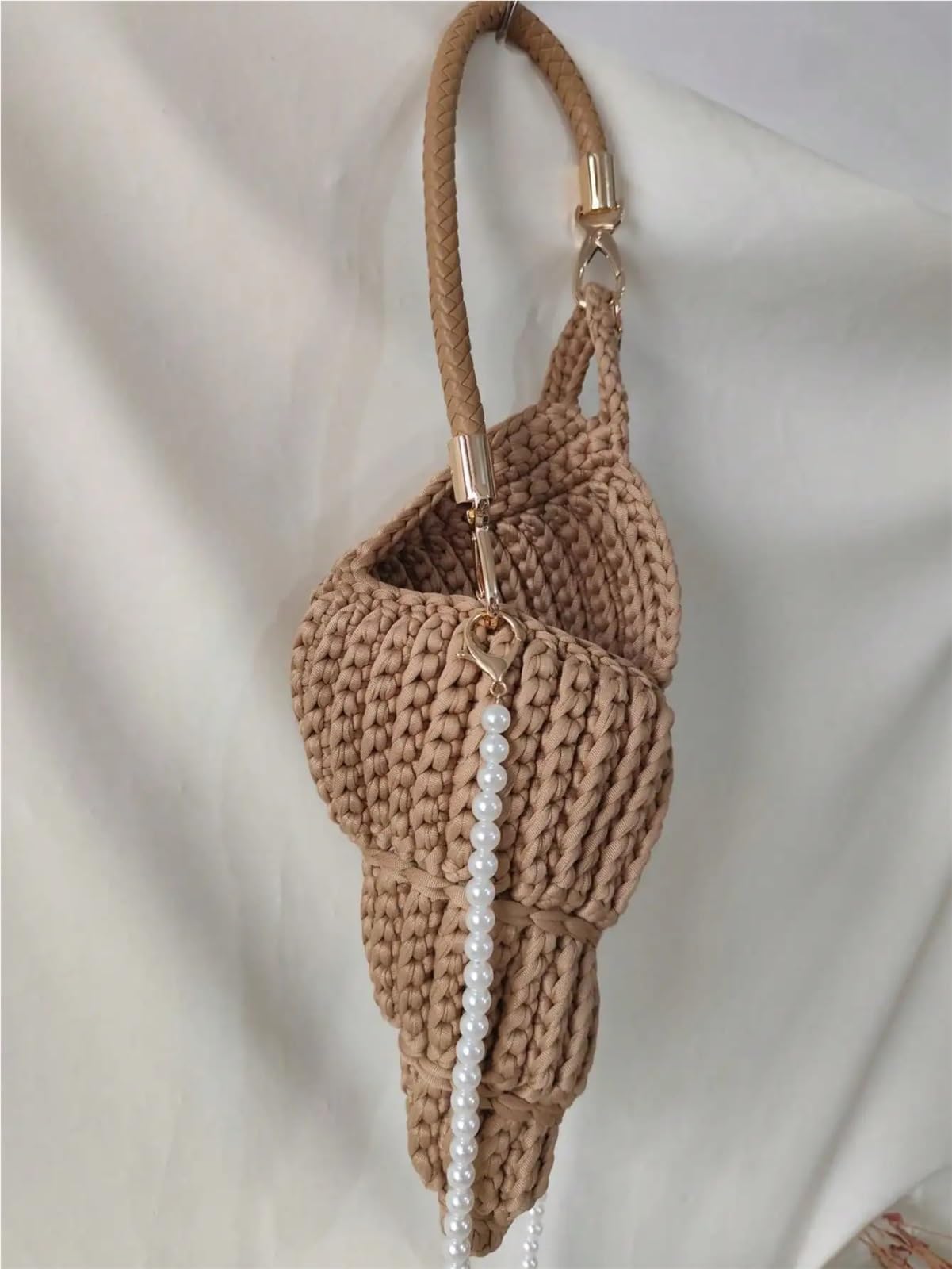 Bolso Crochet Bolso bandolera de concha de mar tejido a mano en color puro