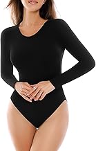 SINOPHANT Long Sleeve Bodysuits for Women Crew Round Neck Basic Stretchy Slim Fit Body Suit Tops