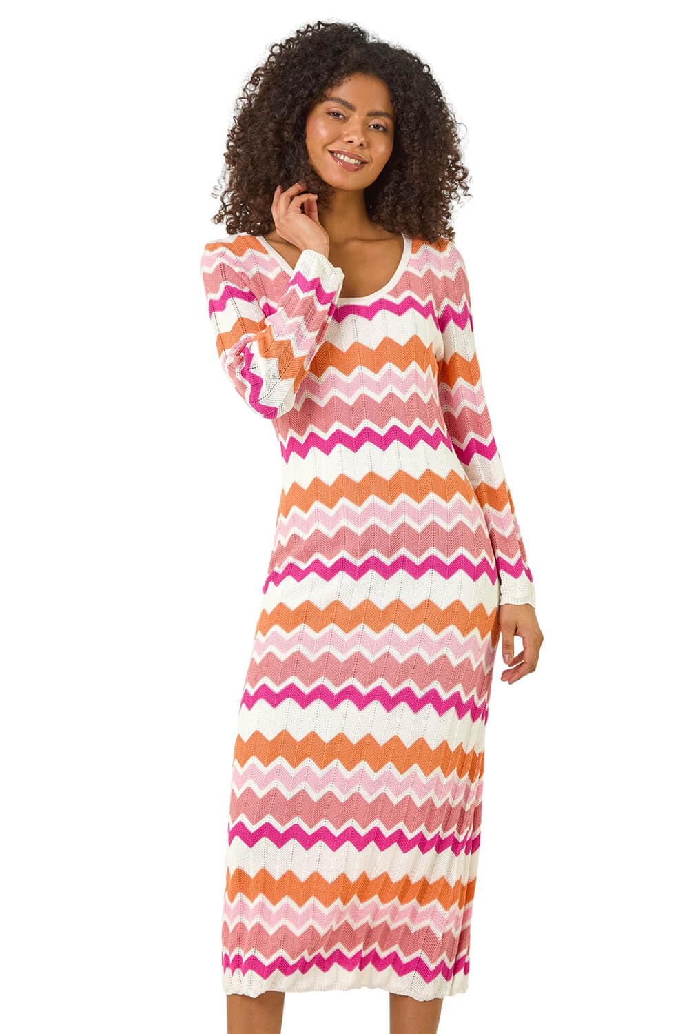 Dusk Women's Pink Zig Zag Knitted Maxi Dress Size 12