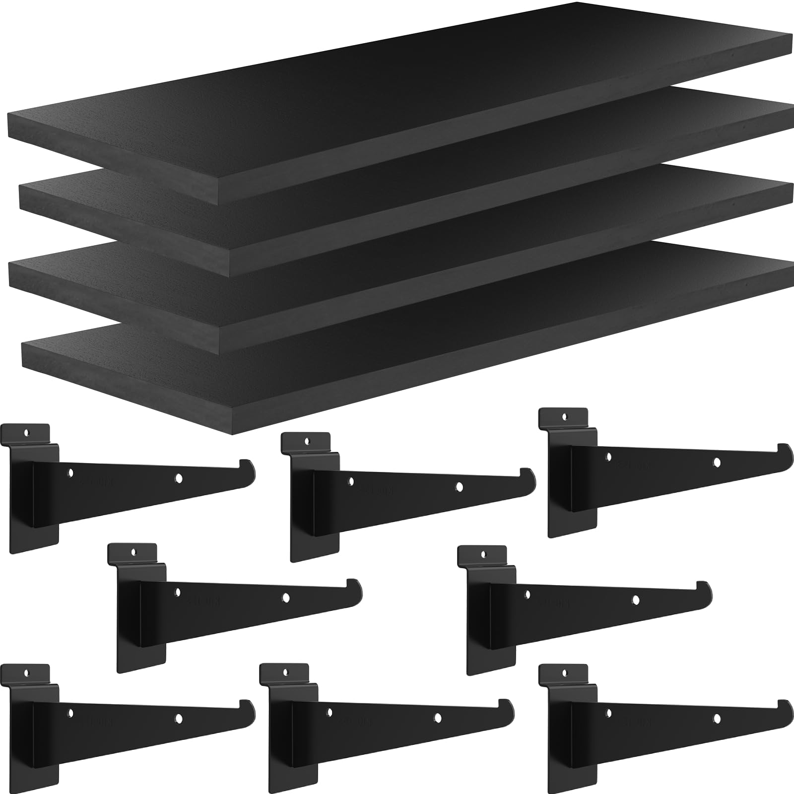 Blulu 2 Pack Slatwall Shelf, 23.6x11.8 Inch Wooden Wall Shelves With Metal Rectangular Tubing U Shaped Hanger Slatwall Shelving Organizer Accessories