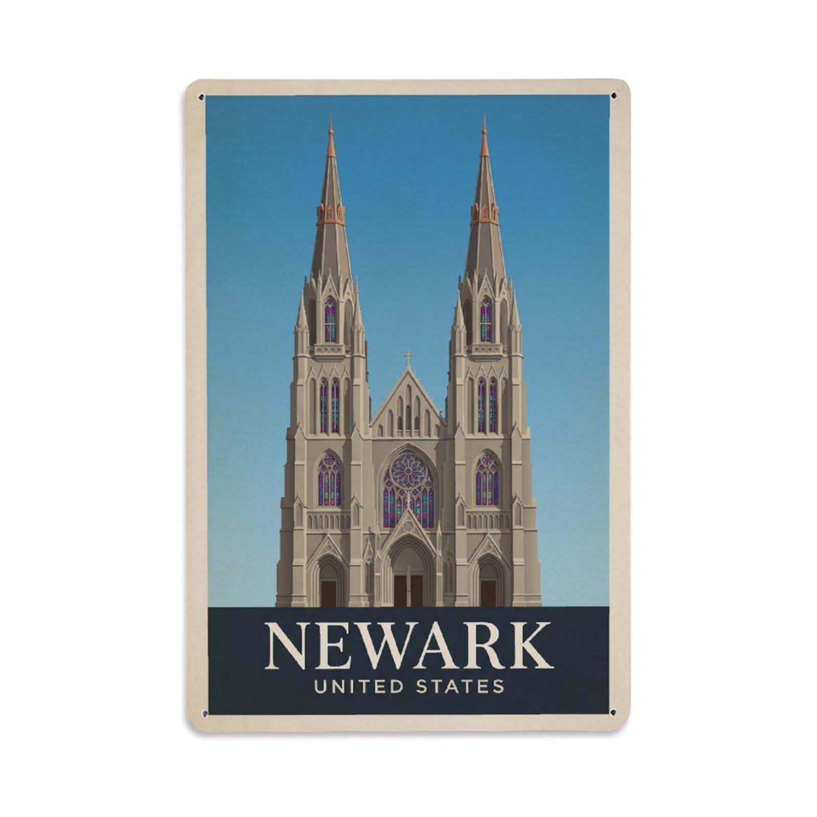 Xanthor Style Vintage Travel United States Newark Metal Tin Sign