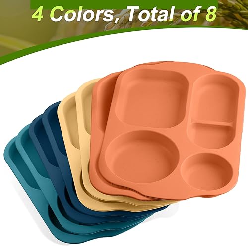Miniatura 2 de Vesici 8 platos divididos irrompibles de 12 pulgadas, vajilla de paja de trigo, microondas, lavavajillas, bandeja de almuerzo, platos ligeros para